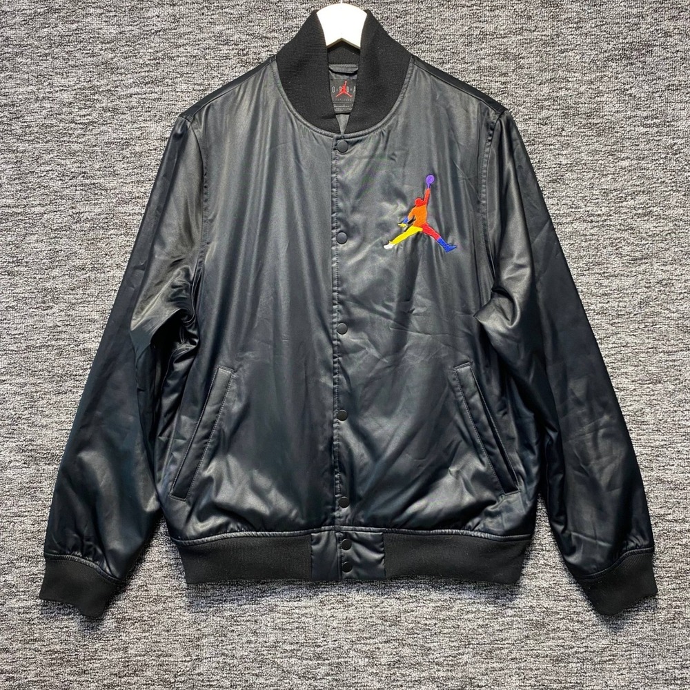 Jordan Sport DNA Satin Bomber Jacket Mens Medium Black Multi Color AV0112-010